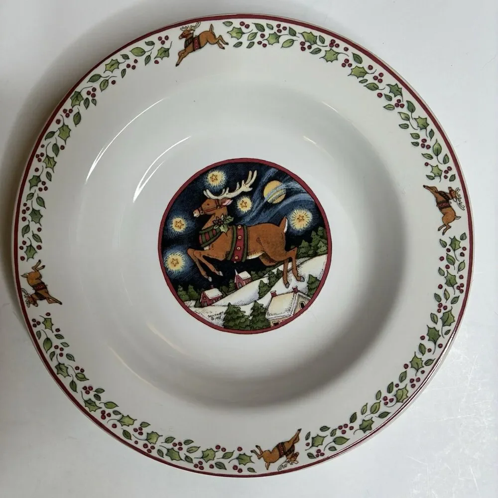 International China Susan Winget Over the Housetops Soup Bowls 9.25” Set Of 4